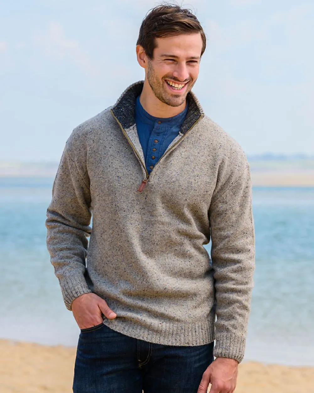 Kleidung Aran Woollen Mills Aran Wolle Reißverschluss Pullover mit Stehkragen