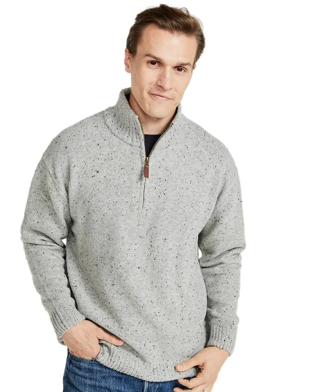 Kleidung Aran Woollen Mills Aran Wolle Reißverschluss Pullover mit Stehkragen