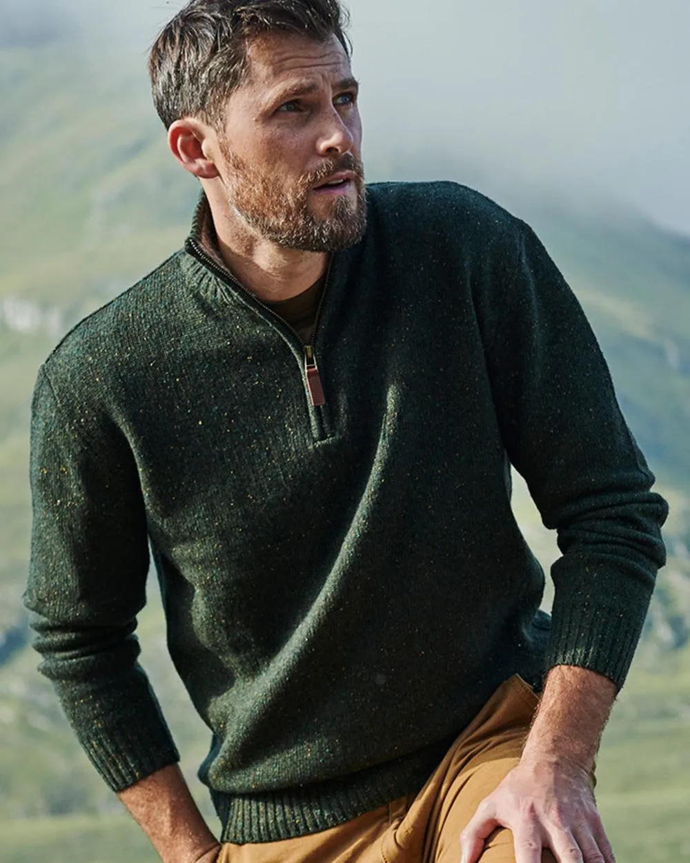 Kleidung Aran Woollen Mills Aran Wolle Reißverschluss Pullover mit Stehkragen
