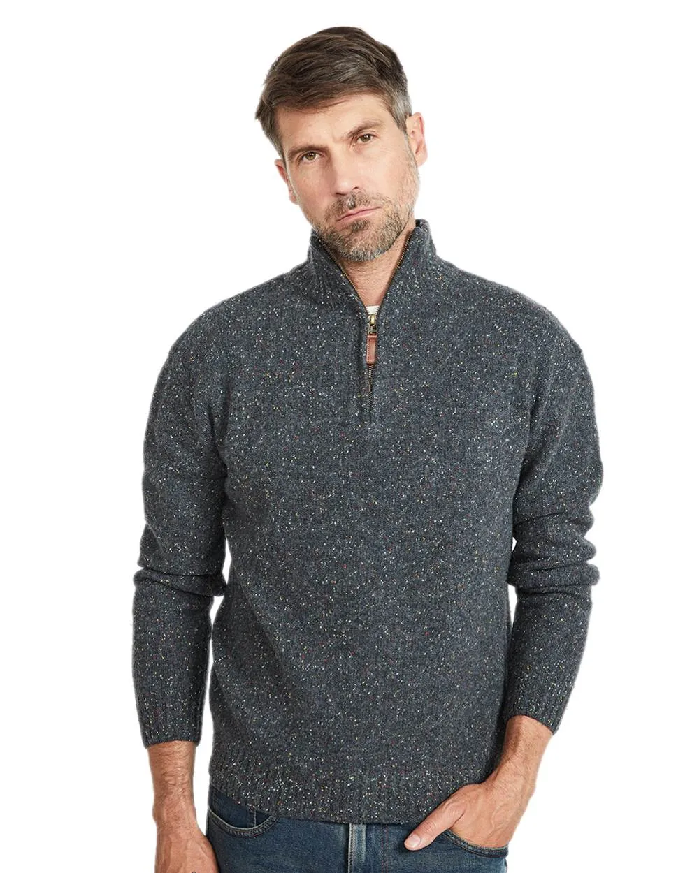 Kleidung Aran Woollen Mills Aran Wolle Reißverschluss Pullover mit Stehkragen