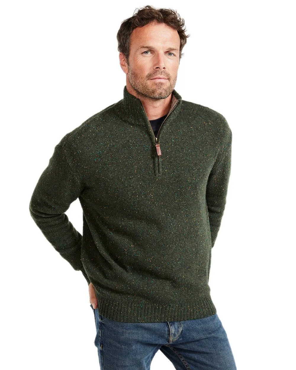 Kleidung Aran Woollen Mills Aran Wolle Reißverschluss Pullover mit Stehkragen