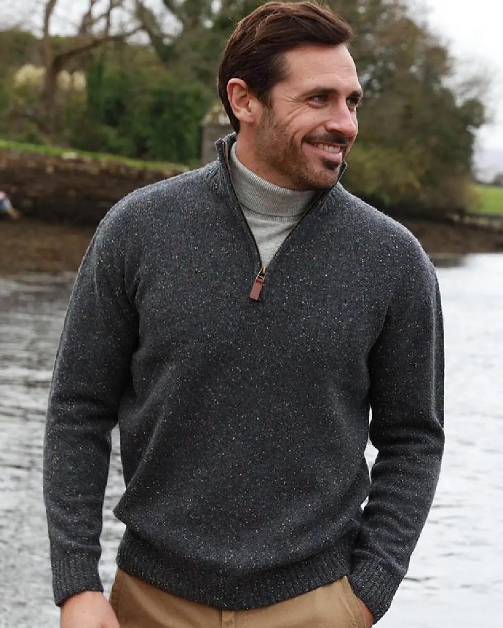 Kleidung Aran Woollen Mills Aran Wolle Reißverschluss Pullover mit Stehkragen