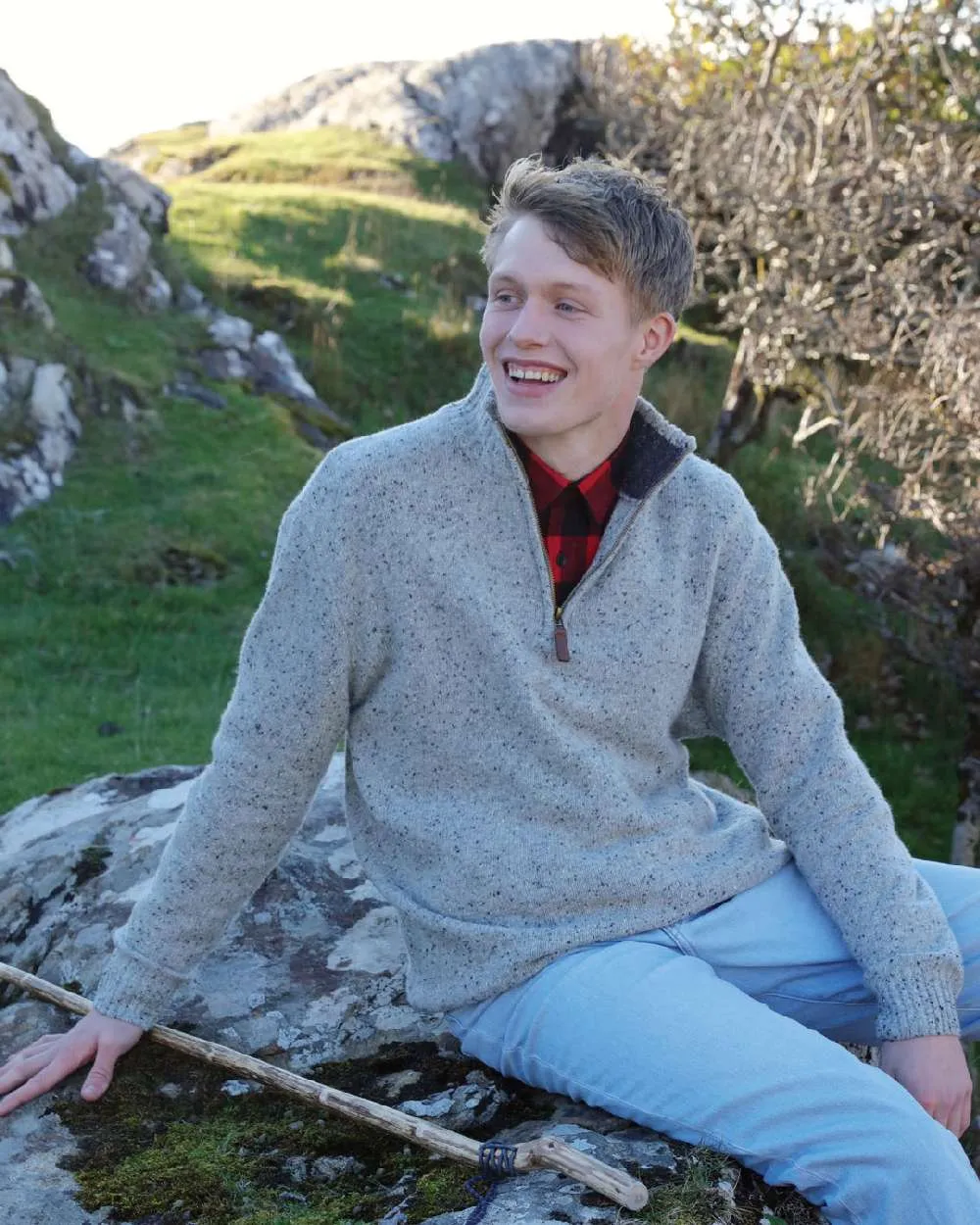 Kleidung Aran Woollen Mills Aran Wolle Reißverschluss Pullover mit Stehkragen