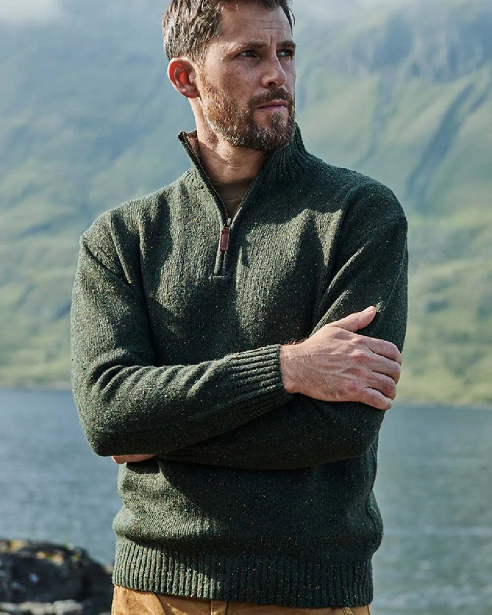 Kleidung Aran Woollen Mills Aran Wolle Reißverschluss Pullover mit Stehkragen