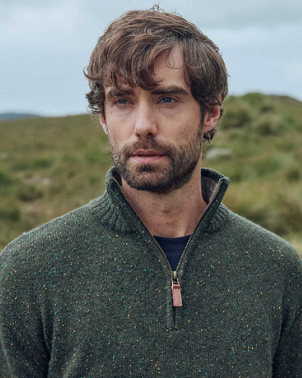 Kleidung Aran Woollen Mills Aran Wolle Reißverschluss Pullover mit Stehkragen