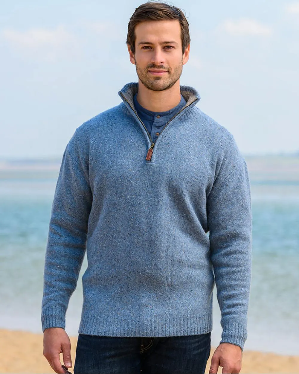 Kleidung Aran Woollen Mills Aran Wolle Reißverschluss Pullover mit Stehkragen