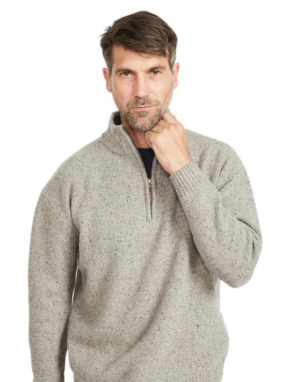 Kleidung Aran Woollen Mills Aran Wolle Reißverschluss Pullover mit Stehkragen