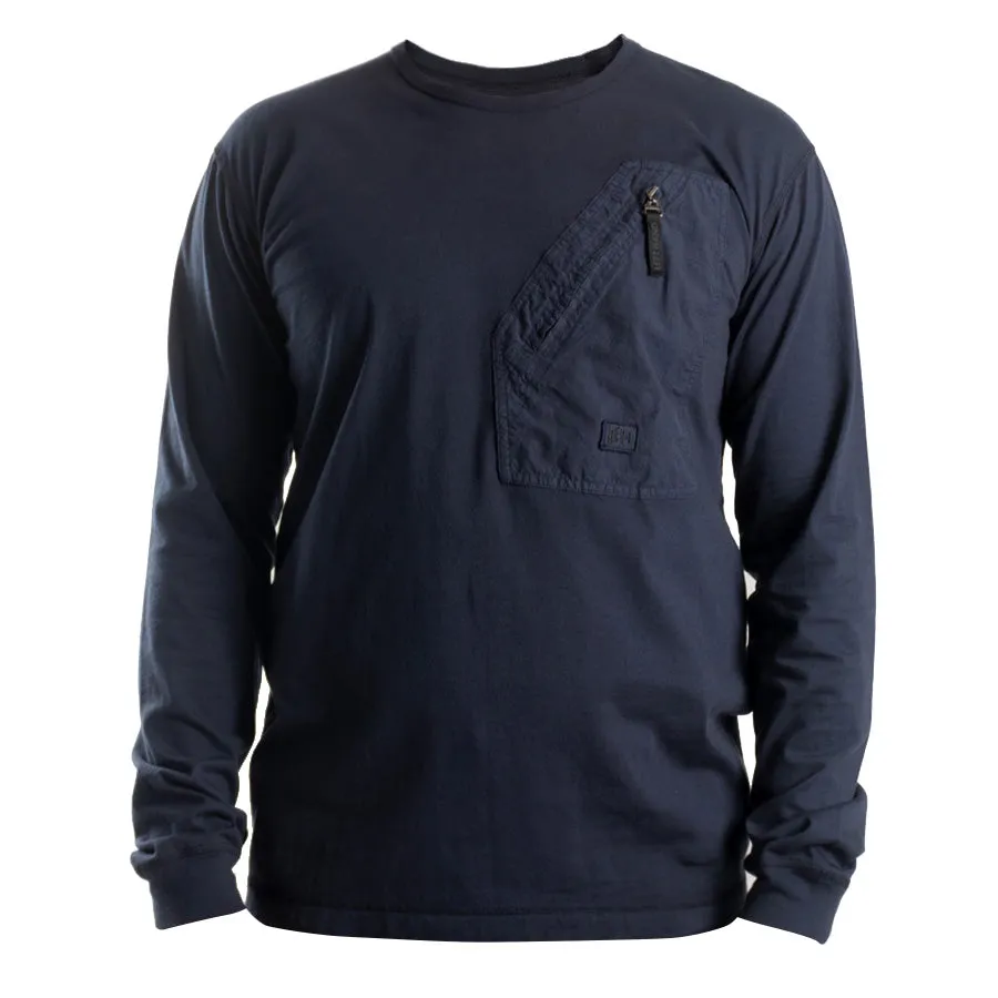 Bekleidung Linke Hand Herren Langarm T-Shirt mit Tasche Marineblau