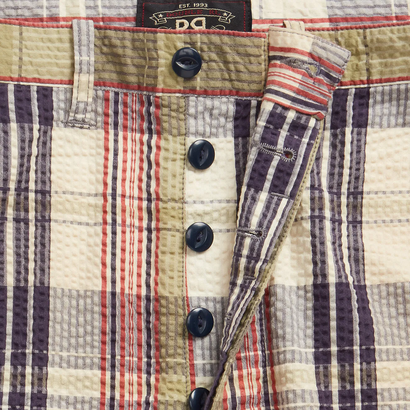 Bekleidung RRL von Ralph Lauren Herren RRL von Ralph Lauren Offiziers-Seersucker-Madras-Shorts Mehrfarbig Blau