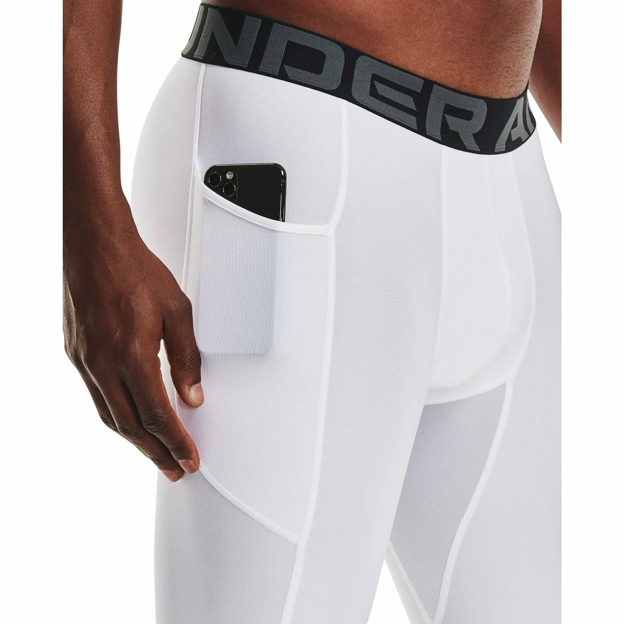 Unterwäsche Under Armour Herren Under Armour HeatGear Pocket Lange Herren Kompressionsshorts - Weiß