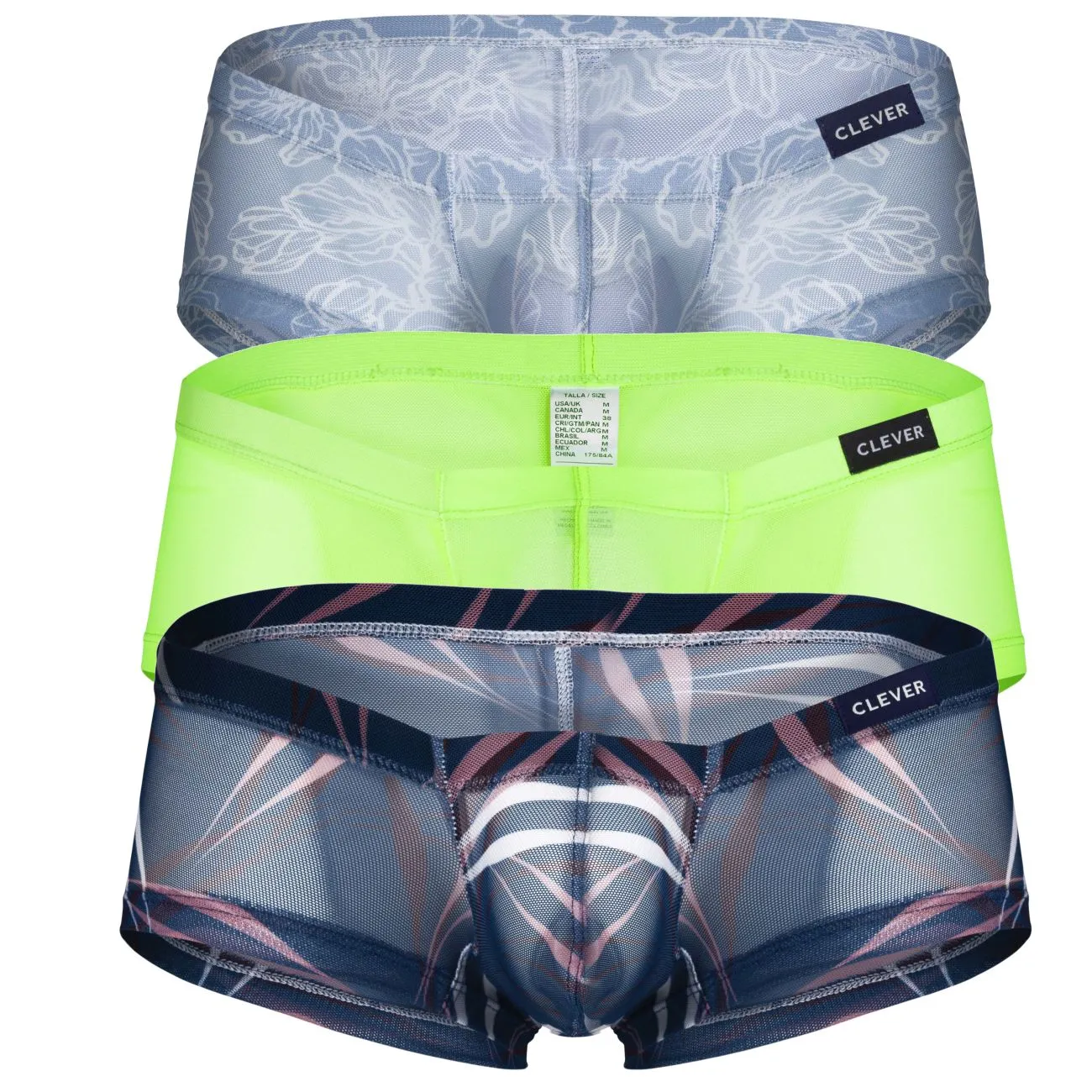 Clever Herrenunterwäsche Clever 229948 3er Pack Australische Latex-Boxershorts Farbe Grau-Grün-Blau