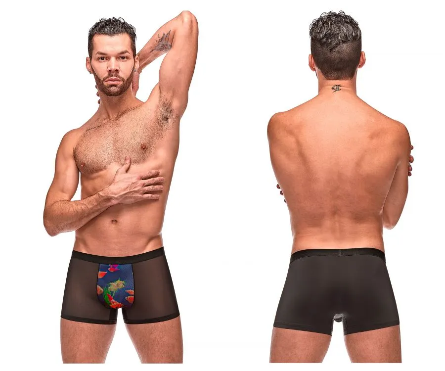 Bekleidung_Herren Power_Herrenunterwäsche Male Power 183-262 Privater Bildschirm Fischmuster Shorts Farbe Schwarz