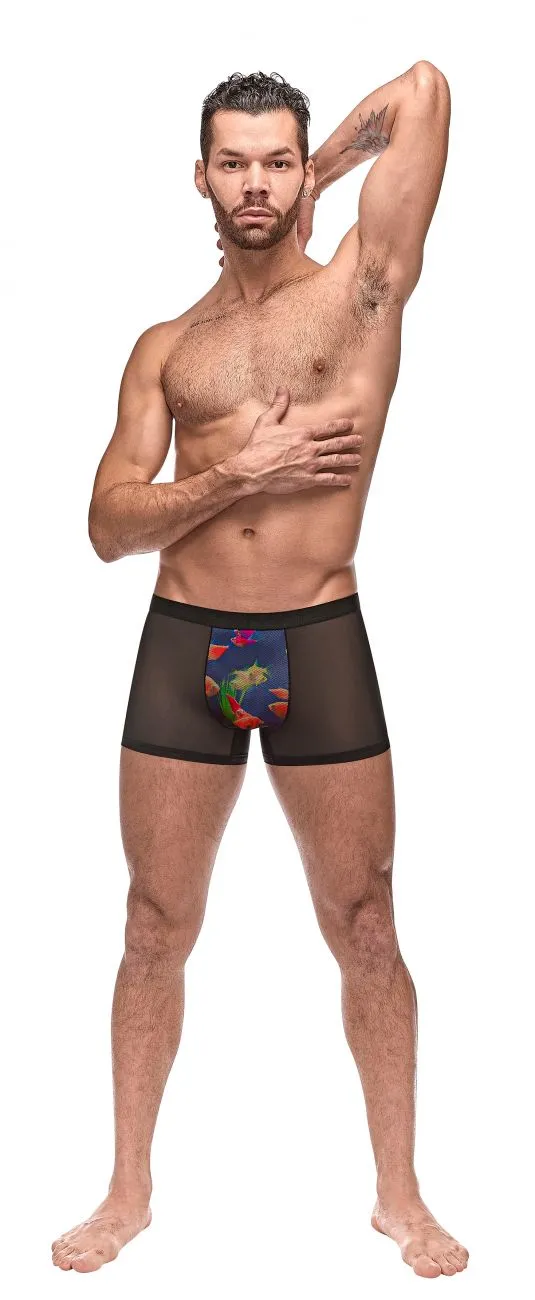 Bekleidung_Herren Power_Herrenunterwäsche Male Power 183-262 Privater Bildschirm Fischmuster Shorts Farbe Schwarz