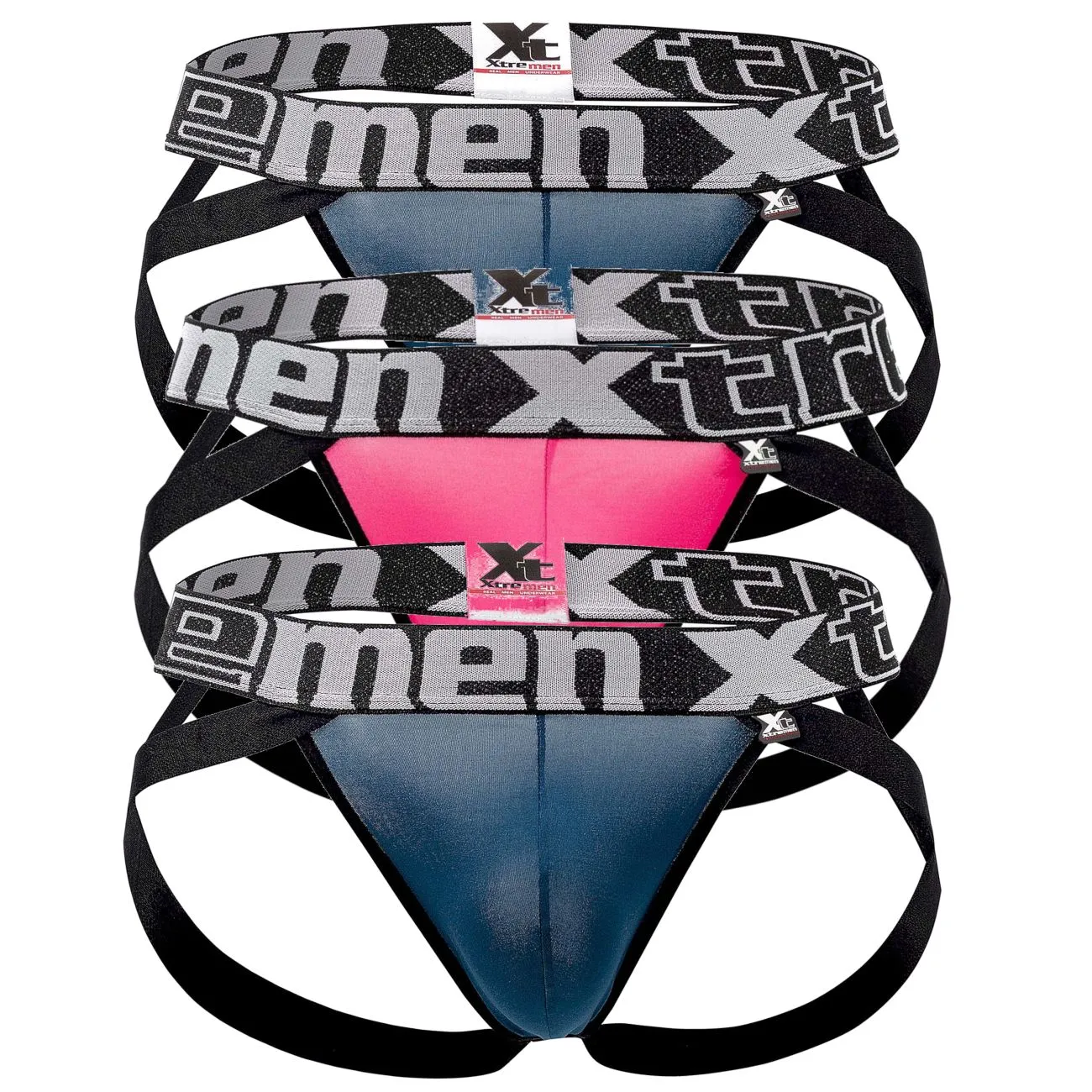 Clothing_Xtremen_Unterwäsche Xtremen 91054X-3 3er-Pack Jockstrap Farbe Petrol-Fuchsia-Petrol