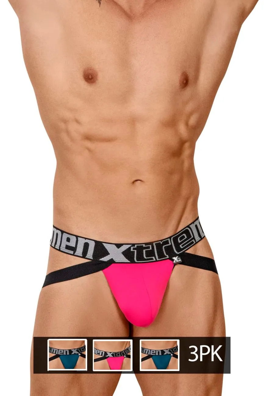 Clothing_Xtremen_Unterwäsche Xtremen 91054X-3 3er-Pack Jockstrap Farbe Petrol-Fuchsia-Petrol