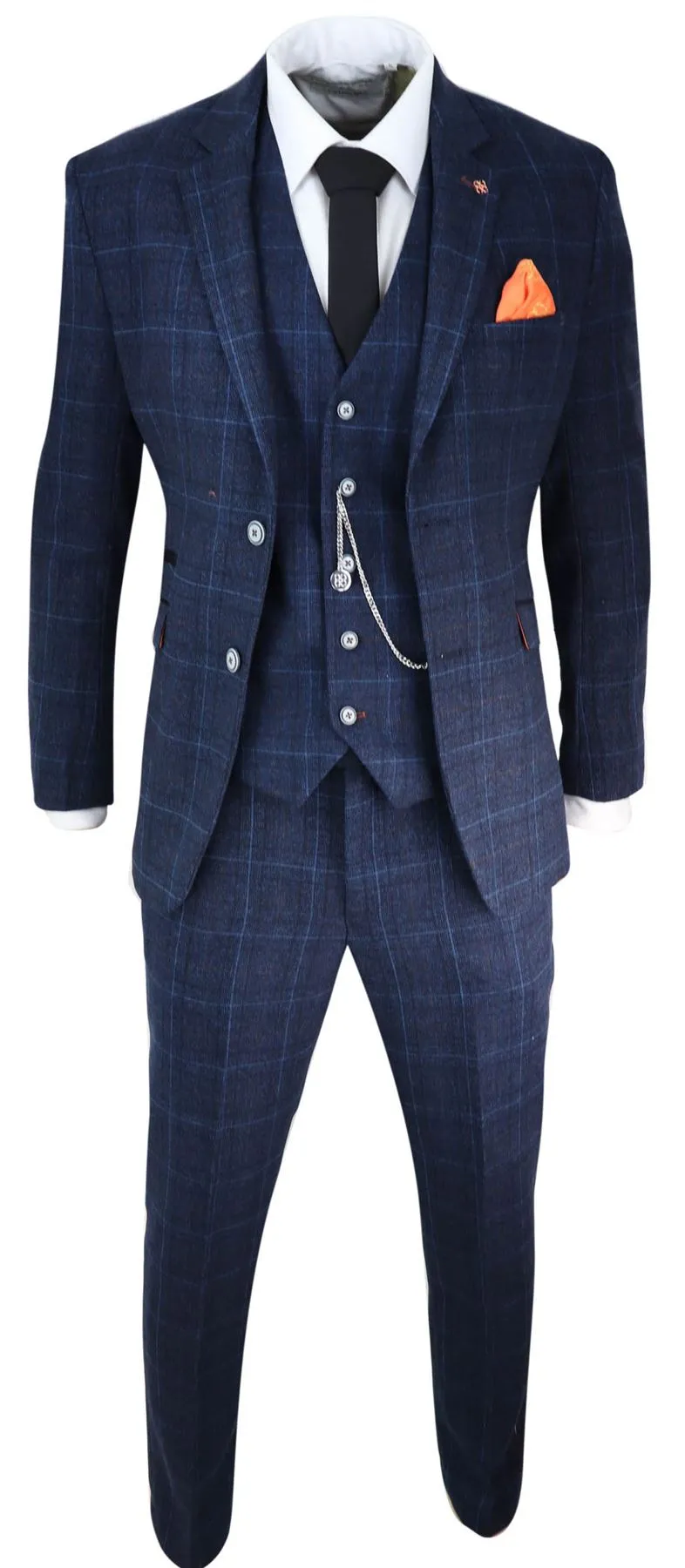 Cody Check Hochzeits-Prom Marineblau 3-teiliger Anzug