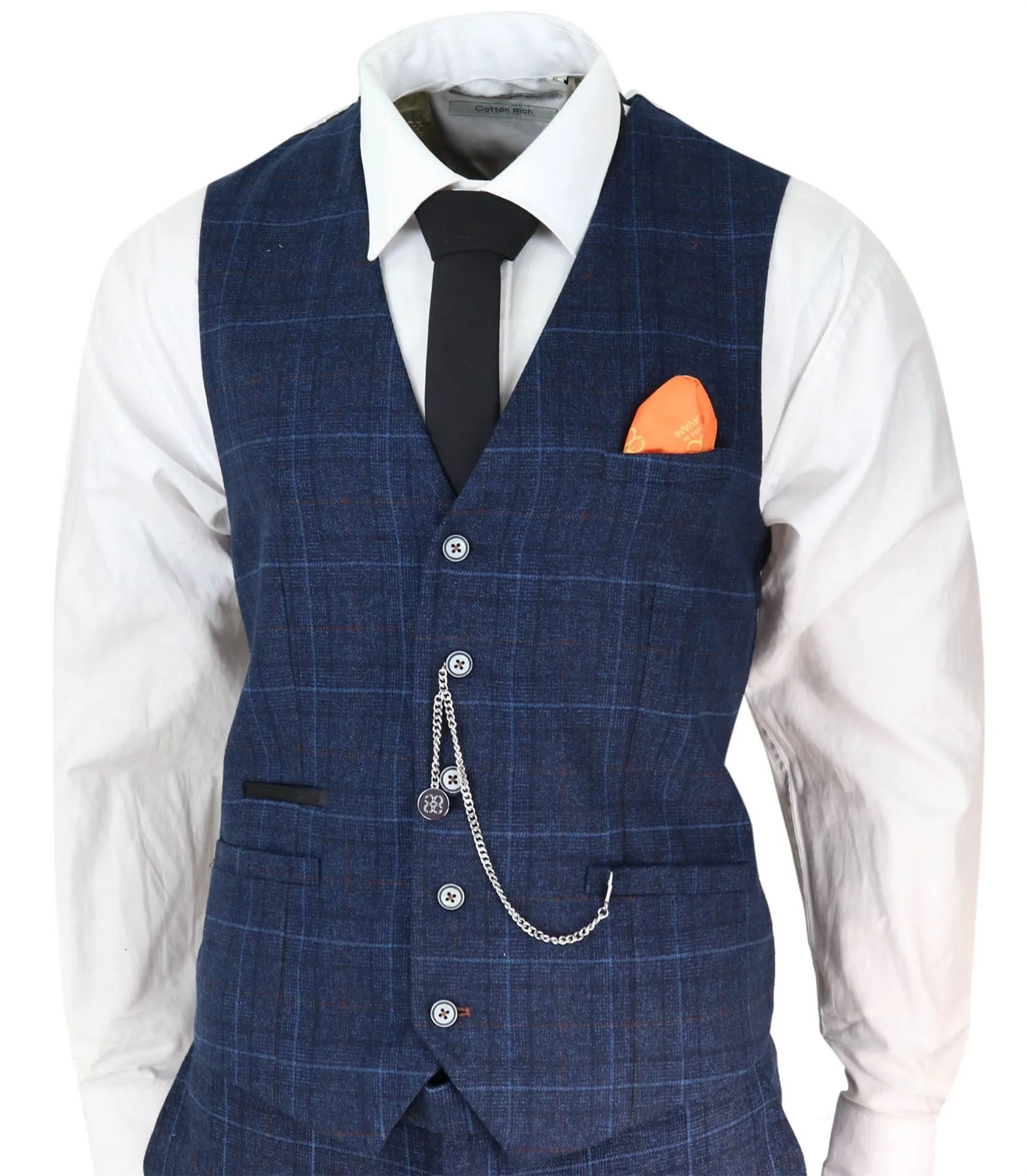 Cody Check Hochzeits-Prom Marineblau 3-teiliger Anzug