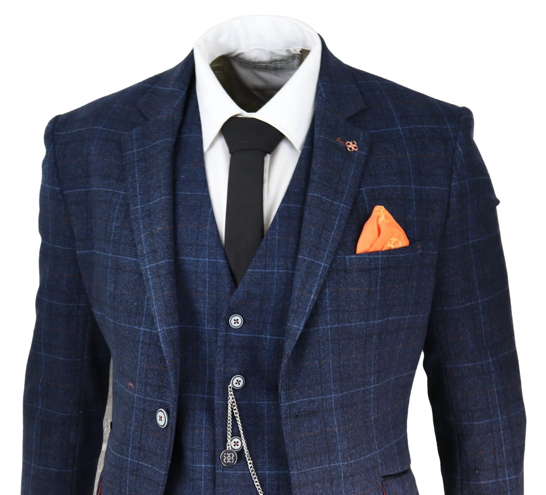 Cody Check Hochzeits-Prom Marineblau 3-teiliger Anzug