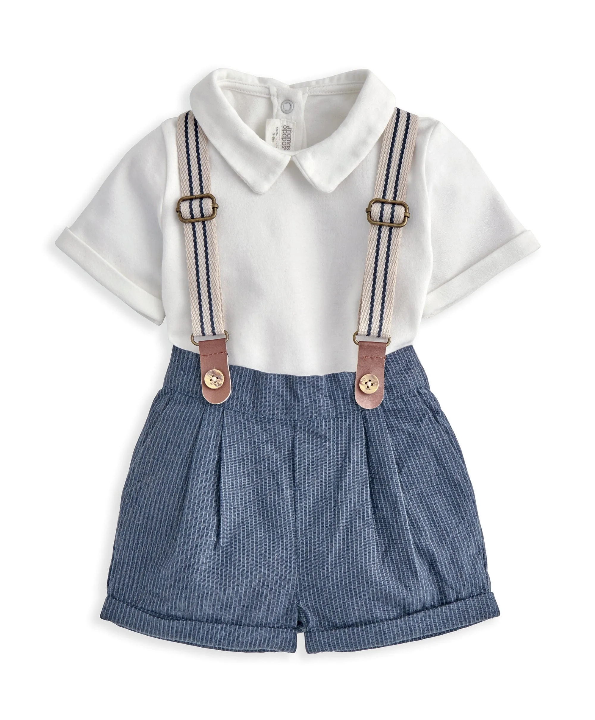 Kragen-Body, Shorts & Hosenträger-Set (3-teilig)