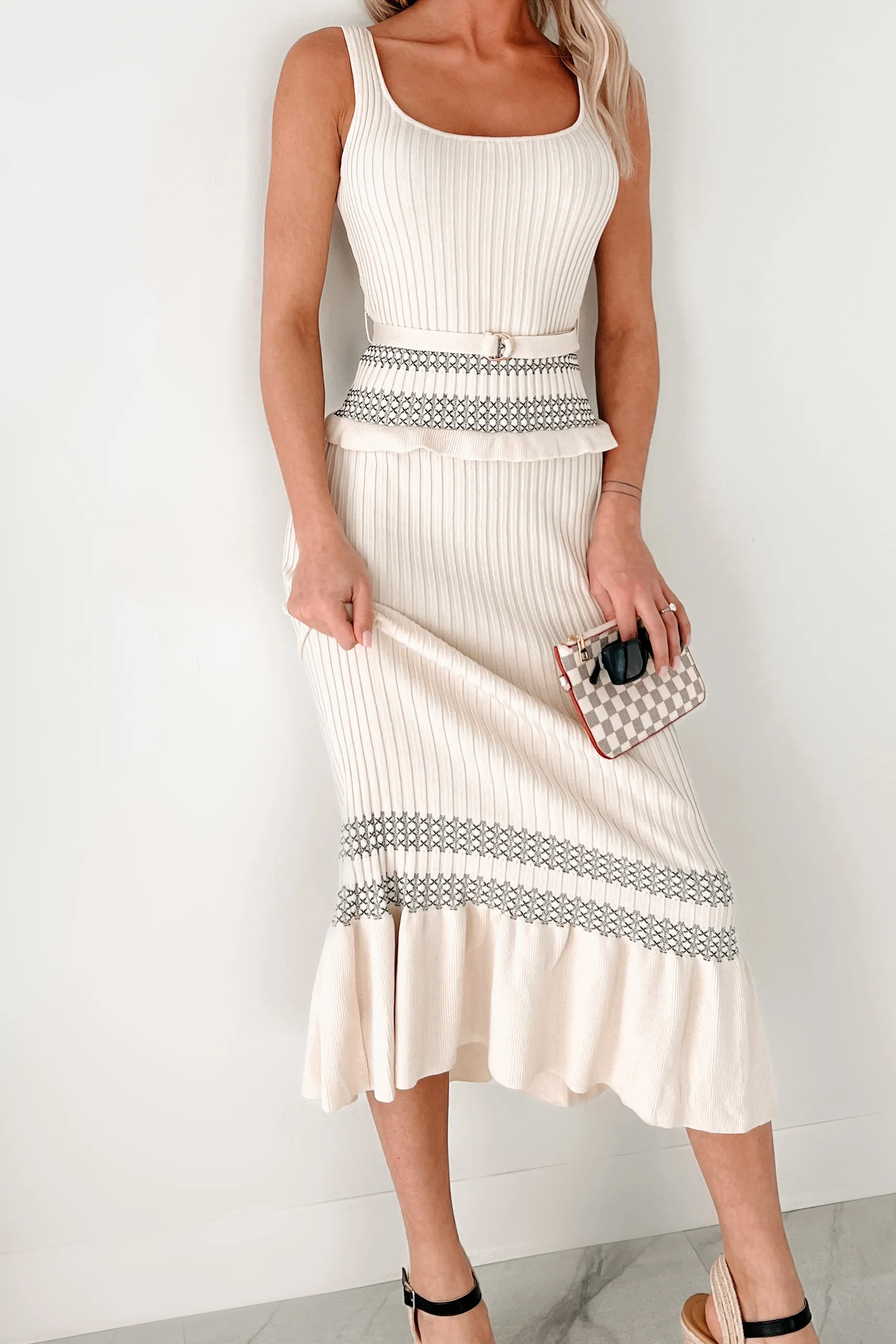 Komfort im leisen Rippstrick-Midi-Kleid (Creme)