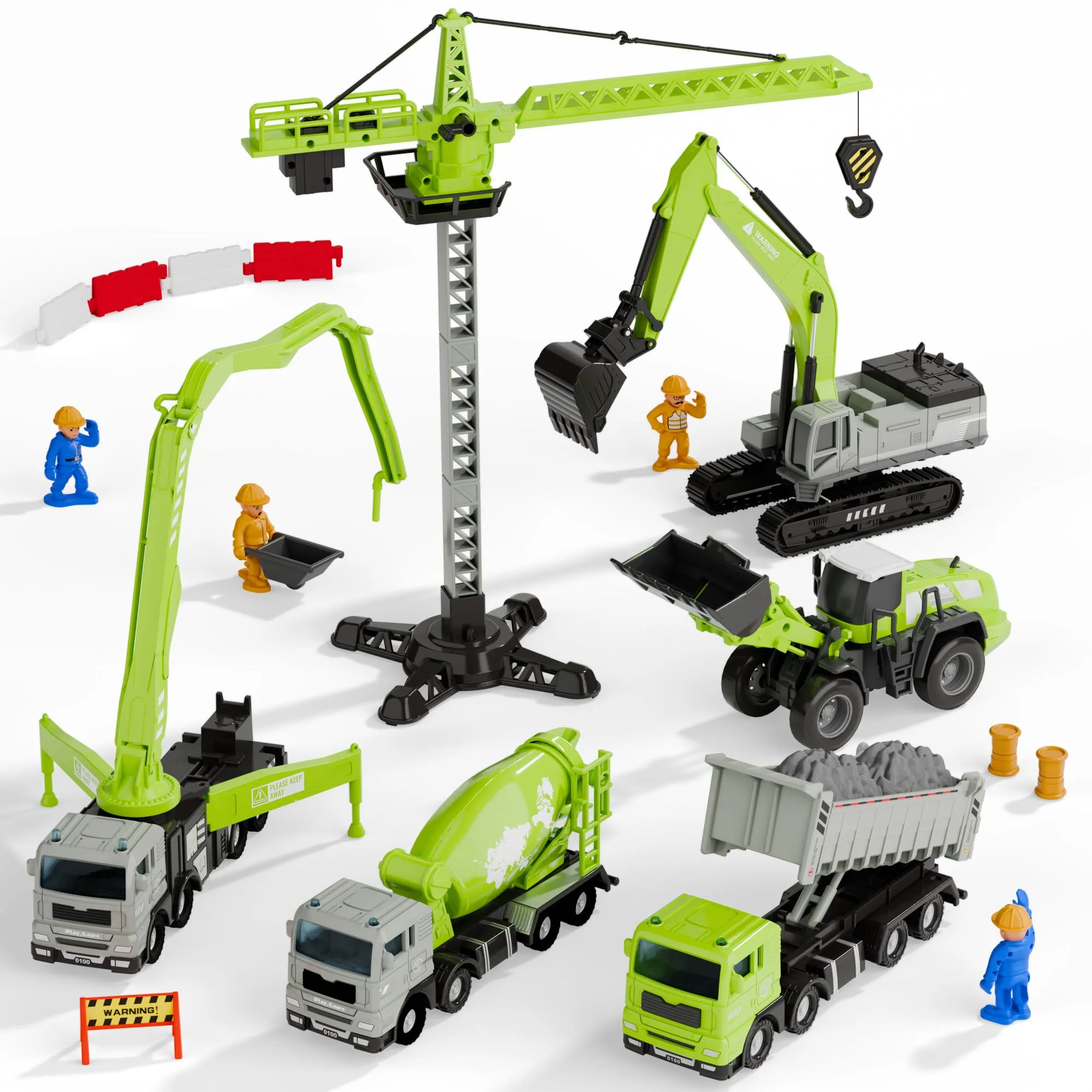 Bauspielzeug Laster für Jungen 3-5 Jahre, Kinderkran Bagger Kipper Abschleppwagen Bulldozer Gabelstapler Fahrzeuge Set