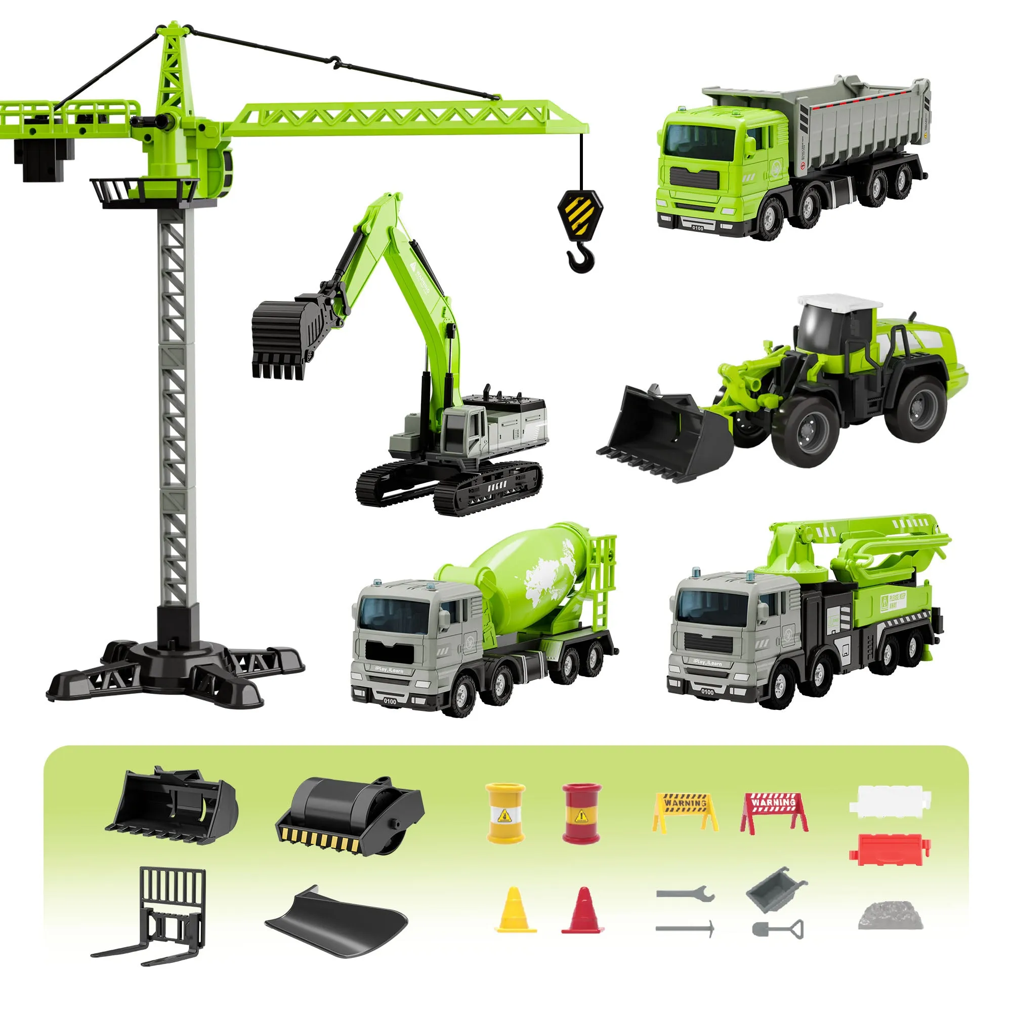 Bauspielzeug Laster für Jungen 3-5 Jahre, Kinderkran Bagger Kipper Abschleppwagen Bulldozer Gabelstapler Fahrzeuge Set