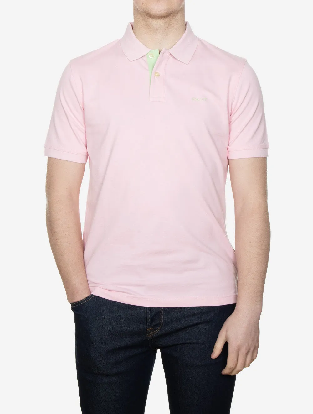 Kontrast Kurzarm Piqué Regular Fit Polohemd California Pink