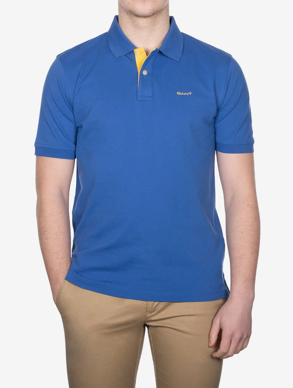 Kontrast Kurzarm Piqué Regular Fit Polohemd Reich Blau