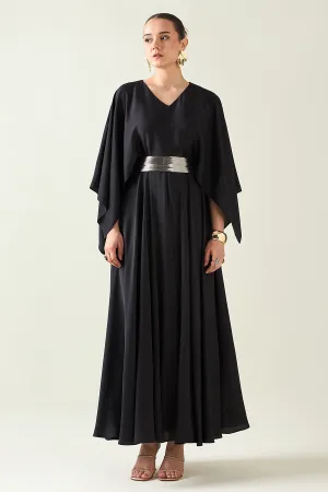 Coral Black Dress With Metallic Finish Belt