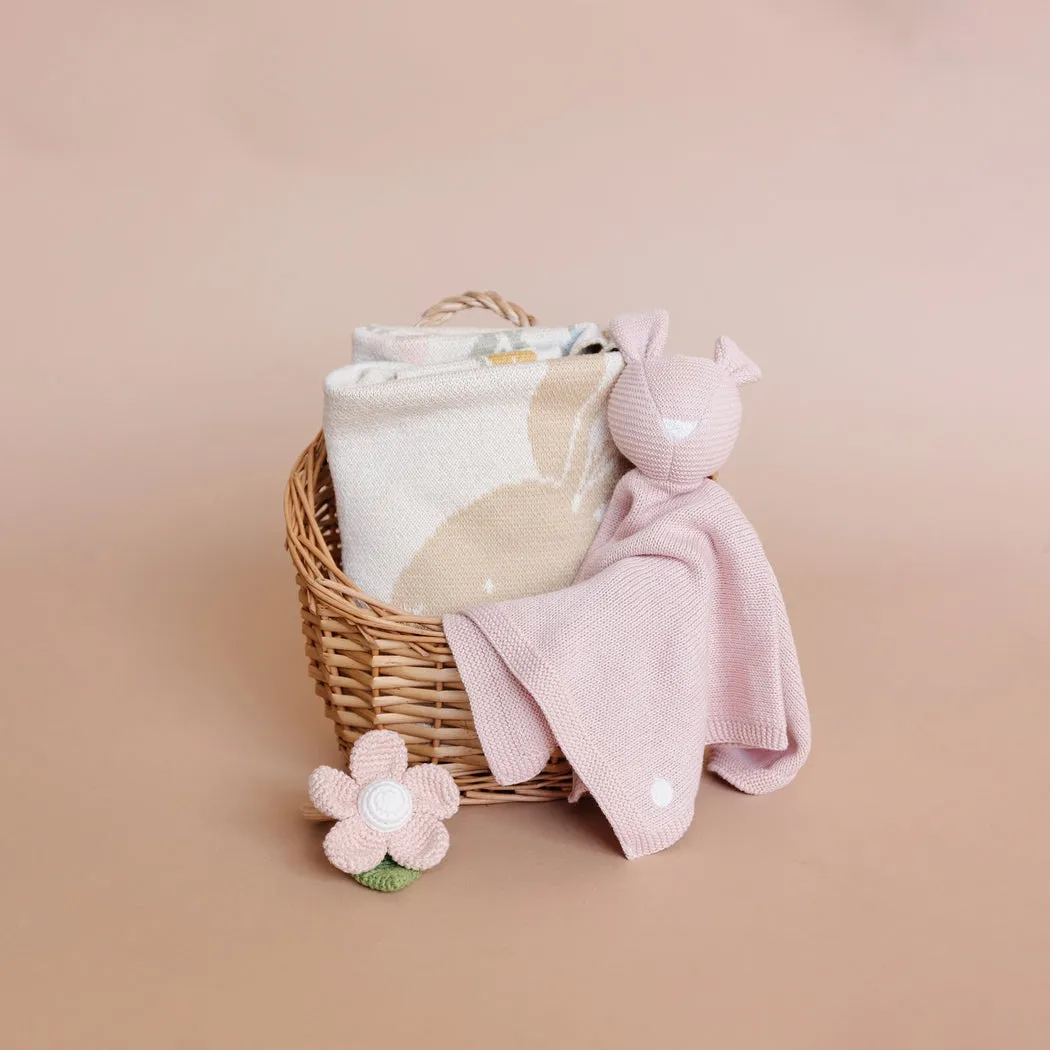 Baumwoll-Häkel-Rassel-Beissring - Pinke Blume von The Blueberry Hill