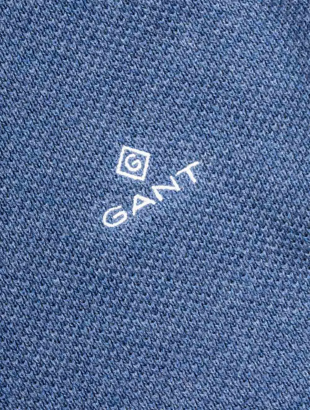 Baumwoll-Piqué-Crewneck-Pullover Denim Blau Melange