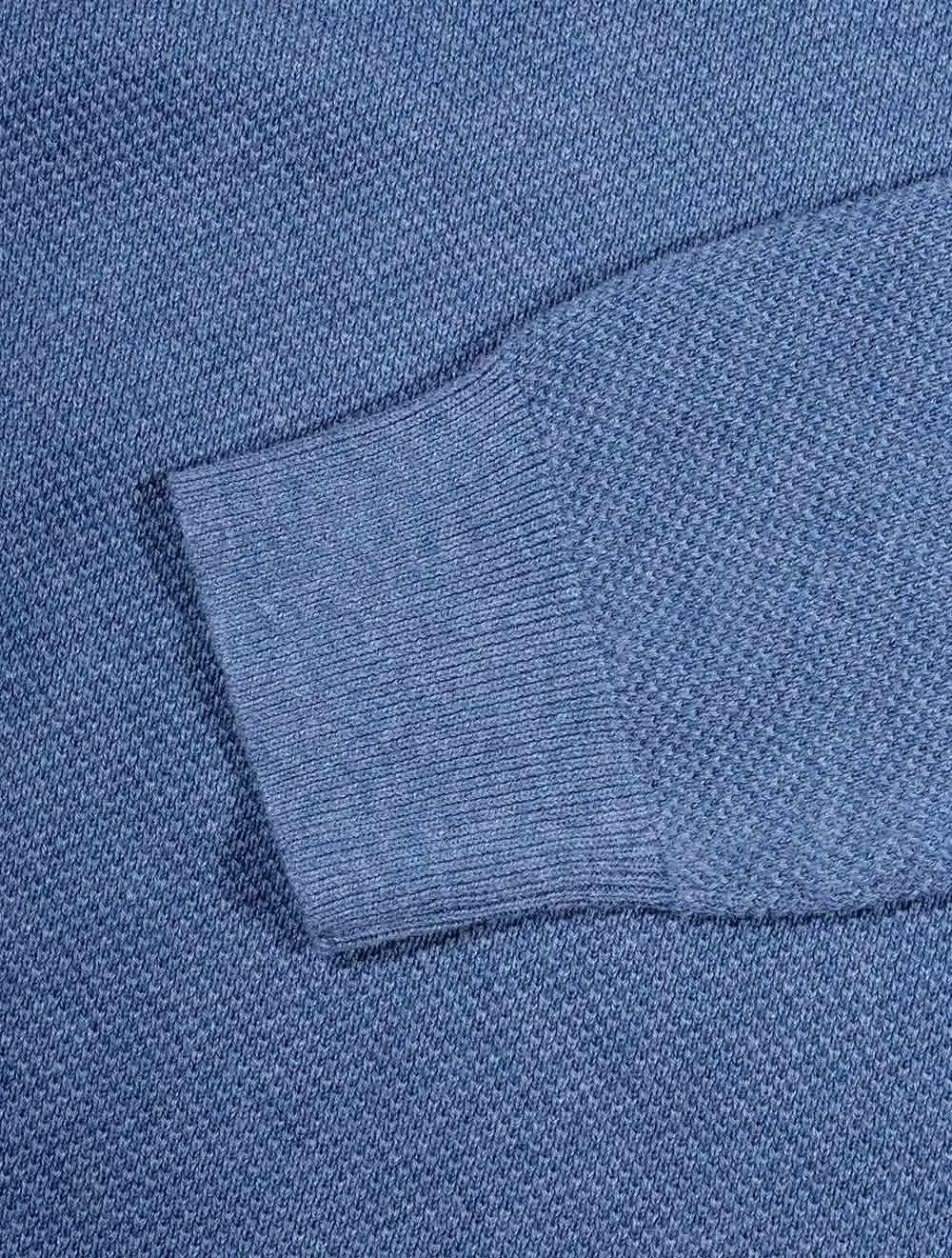 Baumwoll-Piqué-Crewneck-Pullover Denim Blau Melange