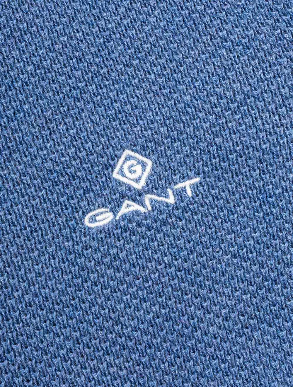Piqué-Baumwoll-Polo-Pullover Denim Blau Melange