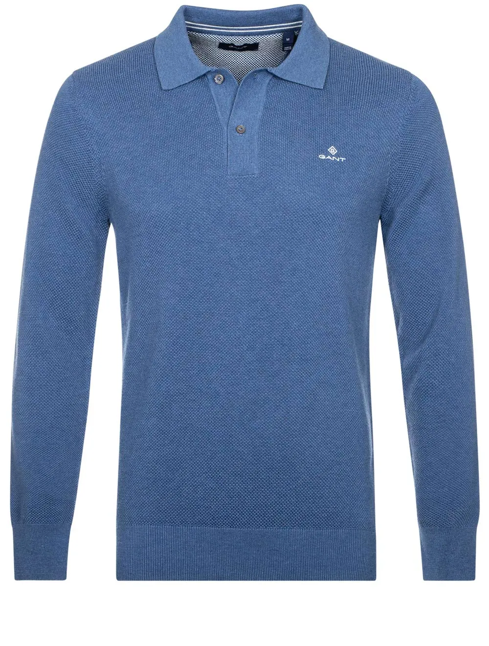 Piqué-Baumwoll-Polo-Pullover Denim Blau Melange