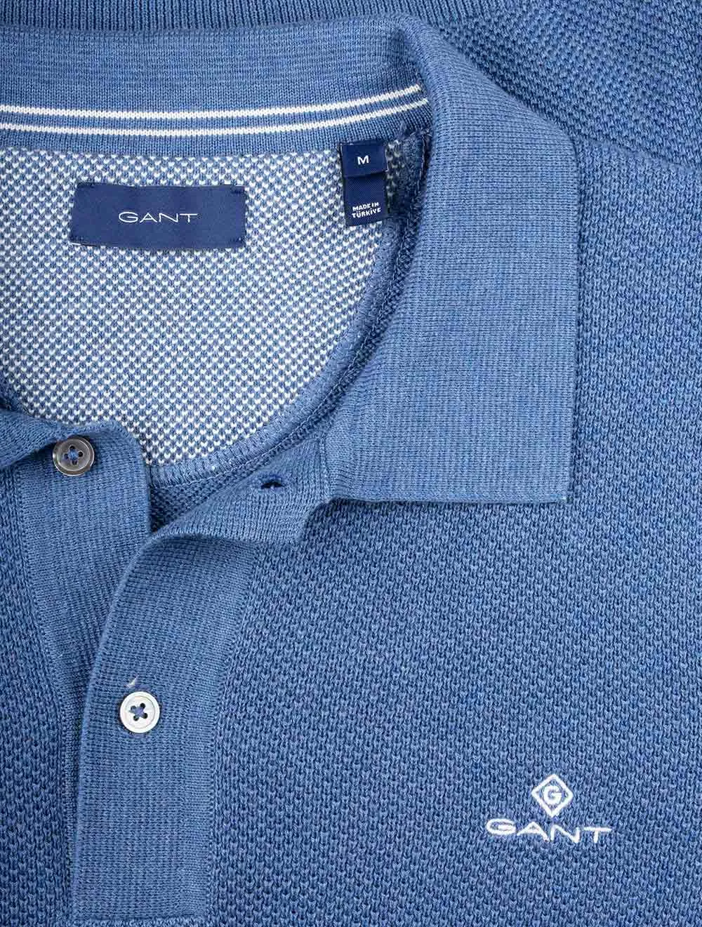 Piqué-Baumwoll-Polo-Pullover Denim Blau Melange