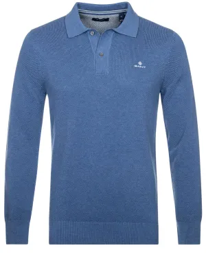 Cotton Piqu�� Polo Sweater Denim Blue Melange
