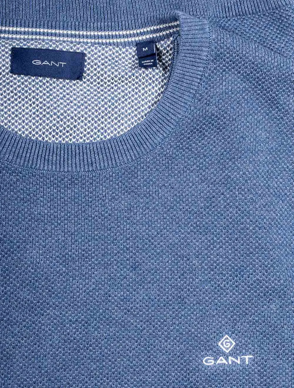 Baumwoll-Piqué-Rundhalsausschnitt Denim Blau Melange