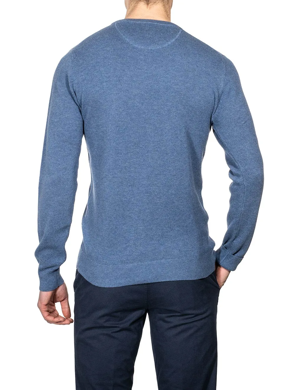 Baumwoll-Piqué-Rundhalsausschnitt Denim Blau Melange