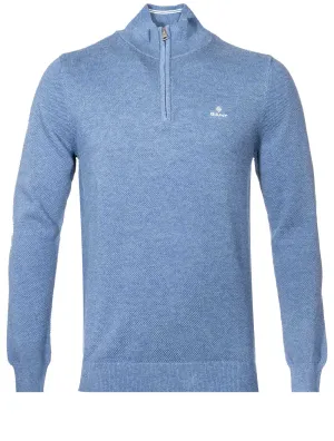 Cotton Pique Half Zip Denim Blue Mel