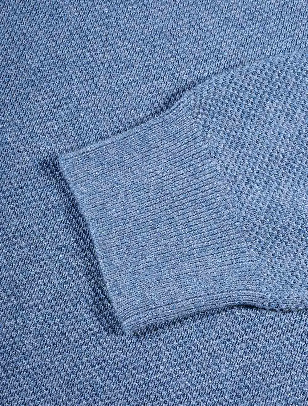 Baumwoll-Piqué-Halbzip-Denim-Blau-Mel