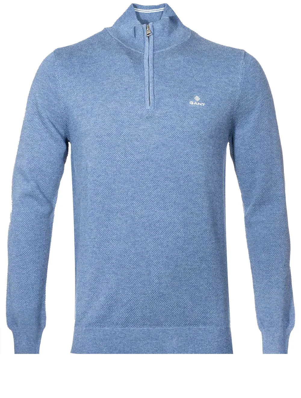 Baumwoll-Piqué-Halbzip-Denim-Blau-Mel