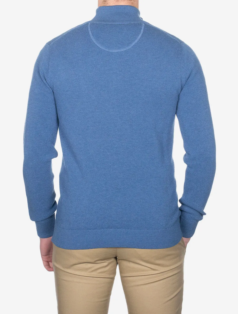 Baumwoll-Piqué-Halbzip in Denim Blue Melange