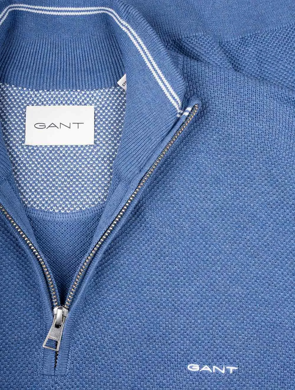 Baumwoll-Piqué-Halbzip in Denim Blue Melange