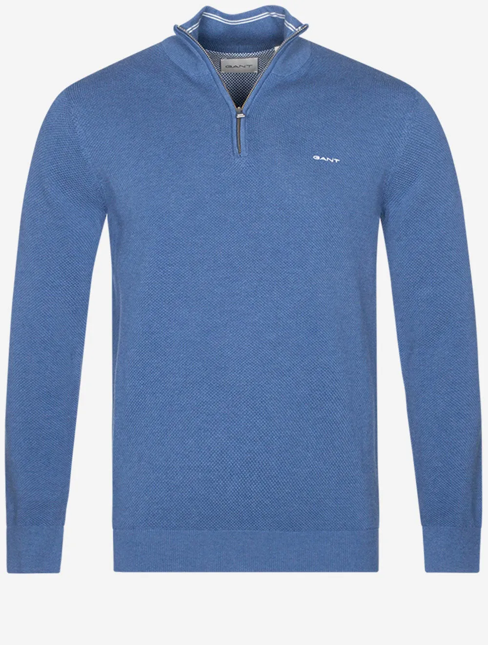 Baumwoll-Piqué-Halbzip in Denim Blue Melange