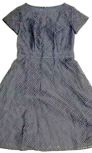 Courreges Paris. Vintage Black Geometric Design Flare Dress, Lined Under the Sheer Geometric Pattern
