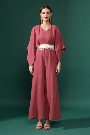Cup Cake Pink Jumpsuit With Pearl Embellished Belt