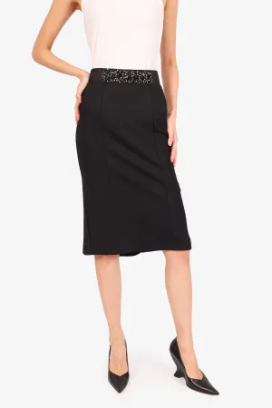 D&G Dolce & Gabbana Black Crystal Embellished Midi Skirt Size 38