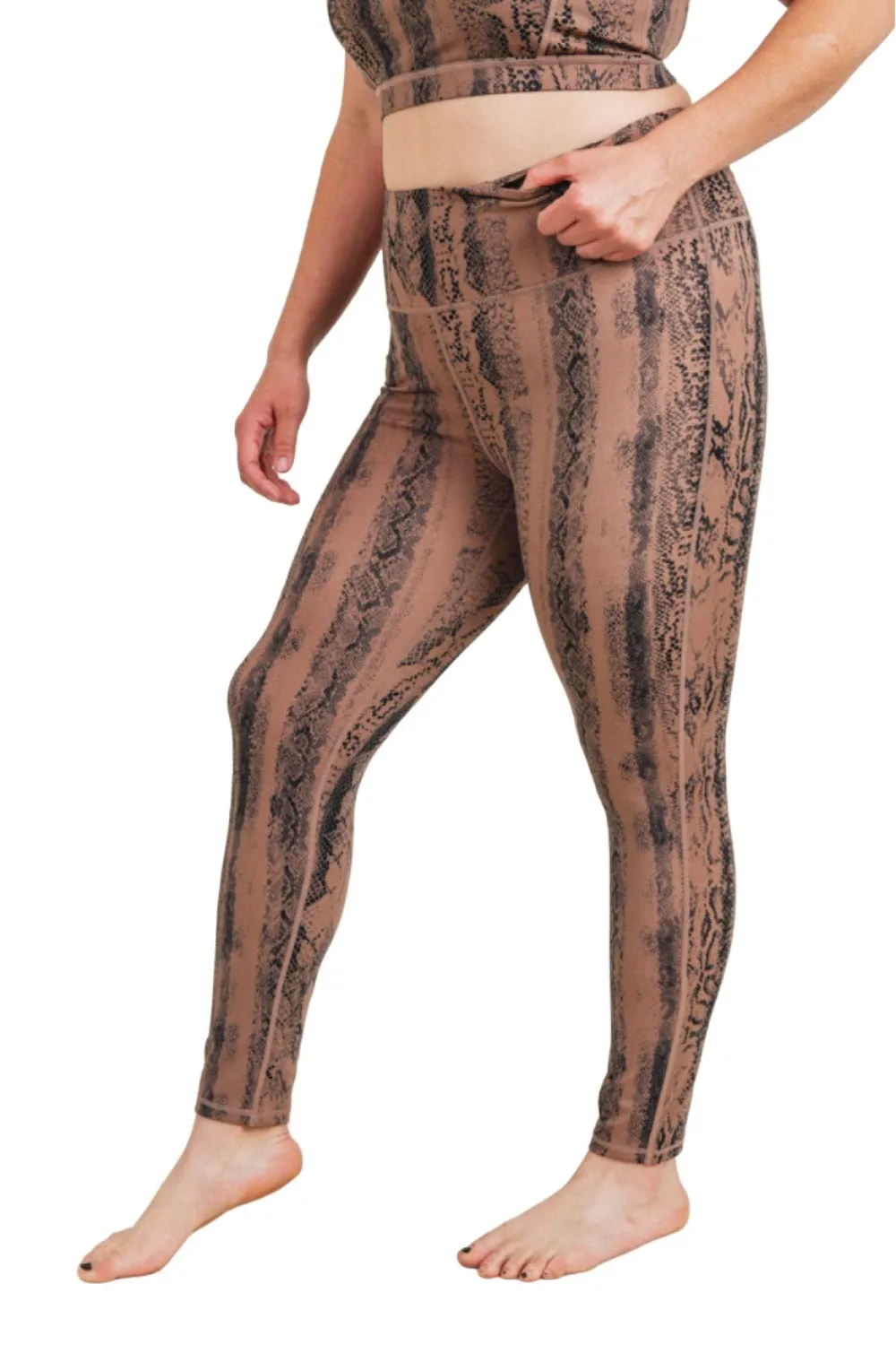 Dunkelrosa Schlangenmuster Highwaist-Leggings APH3087 und Plus