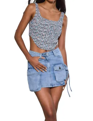 Denim Mini Skirt In Blue Denim