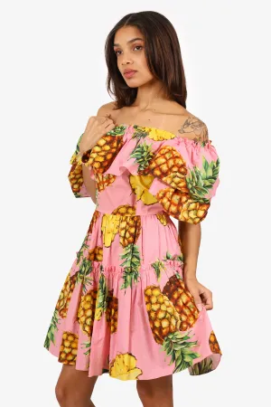 Dolce & Gabbana Pink/Yellow Pineapple Print Ruffle Sleeve Dress Size 40